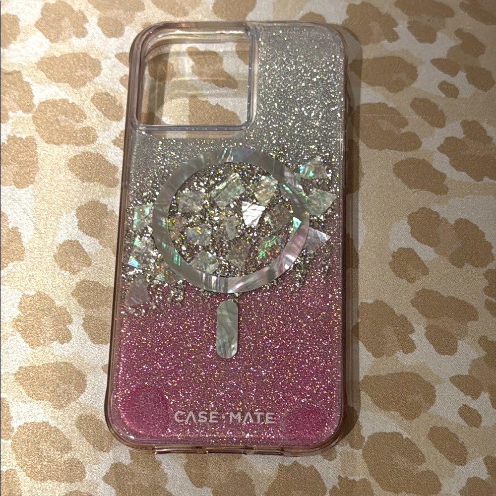 Case-Mate iPhone 15 Pro Max MagSafe Phone Case! New Silver & Pink Glitter Ombré